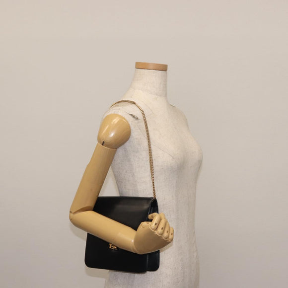 Christian Dior Chain Shoulder Bag Leather Navy Gold Auth BA6234