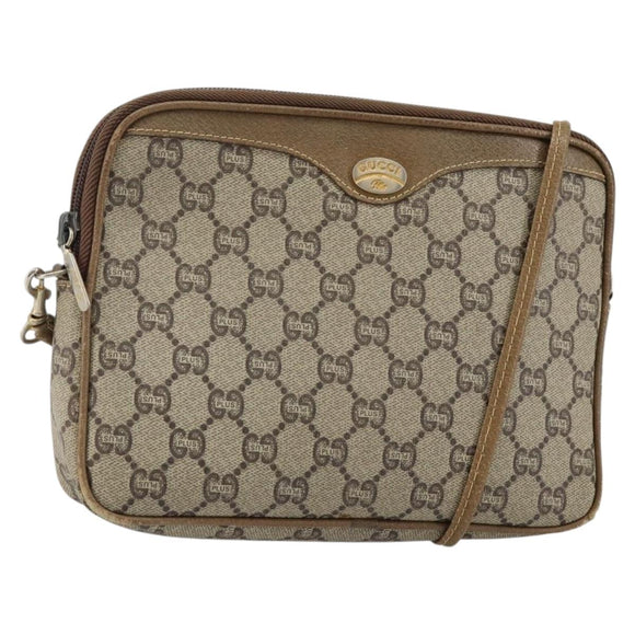 GUCCI GG Plus Supreme Shoulder Bag PVC Leather Beige Gold Auth BA6237