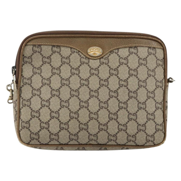 GUCCI GG Plus Supreme Shoulder Bag PVC Leather Beige Gold Auth BA6237