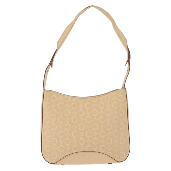 CELINE C Macadam Canvas Shoulder Bag Beige Gold Auth BA6239