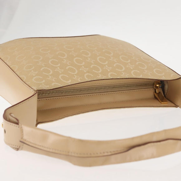 CELINE C Macadam Canvas Shoulder Bag Beige Gold Auth BA6239