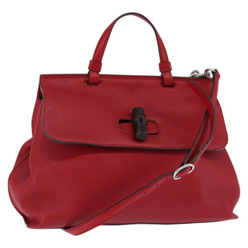GUCCI Bamboo Daily Hand Bag Leather 2way Red Silver 392013 Auth BA6241