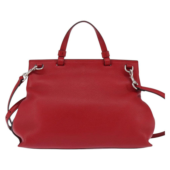 GUCCI Bamboo Daily Hand Bag Leather 2way Red Silver 392013 Auth BA6241