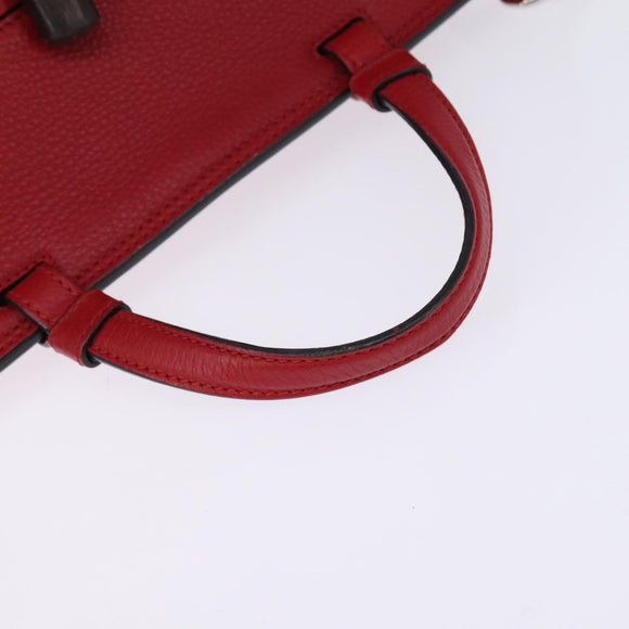 GUCCI Bamboo Daily Hand Bag Leather 2way Red Silver 392013 Auth BA6241