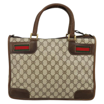 GUCCI GG Supreme Web Sherry Line Hand Bag PVC Beige Gold Red Auth BA6243 - 0