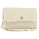Christian Dior Honeycomb Canvas Chain Shoulder Bag PVC White Gold Auth BA6245-1