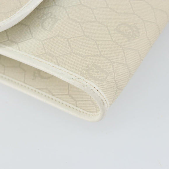 Christian Dior Honeycomb Canvas Chain Shoulder Bag PVC White Gold Auth BA6245