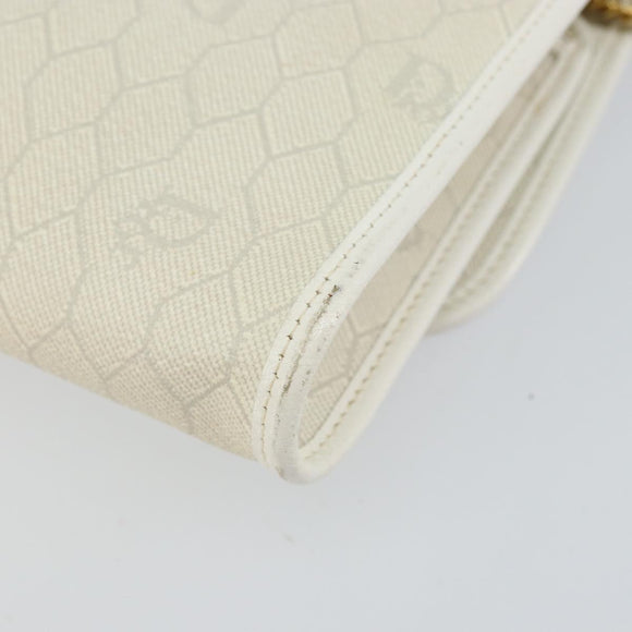 Christian Dior Honeycomb Canvas Chain Shoulder Bag PVC White Gold Auth BA6245