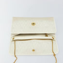 Christian Dior Honeycomb Canvas Chain Shoulder Bag PVC White Gold Auth BA6245-11