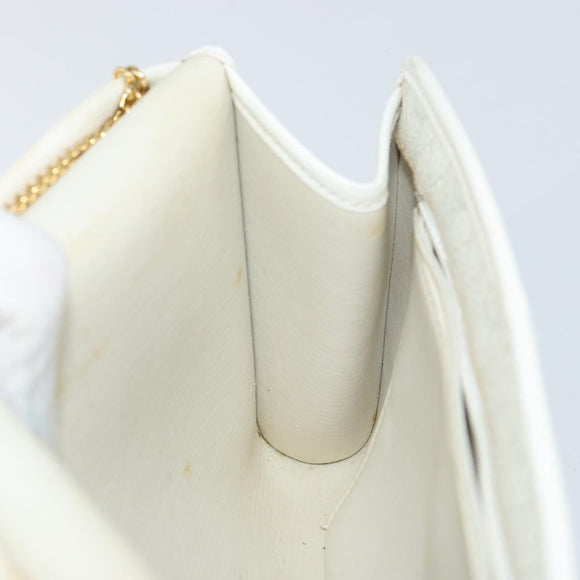 Christian Dior Honeycomb Canvas Chain Shoulder Bag PVC White Gold Auth BA6245