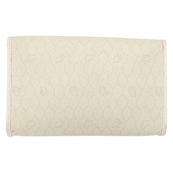 Christian Dior Honeycomb Canvas Chain Shoulder Bag PVC White Gold Auth BA6245