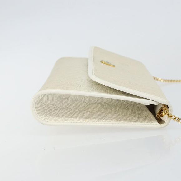 Christian Dior Honeycomb Canvas Chain Shoulder Bag PVC White Gold Auth BA6245