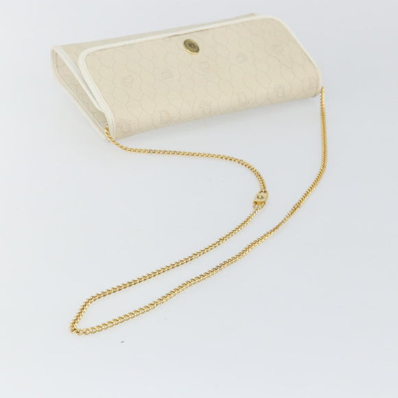 Christian Dior Honeycomb Canvas Chain Shoulder Bag PVC White Gold Auth BA6245