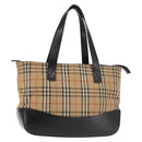 BURBERRY Nova Check Hand Bag Canvas Leather Black Gold Auth BA6246-1