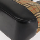 BURBERRY Nova Check Hand Bag Canvas Leather Black Gold Auth BA6246-11