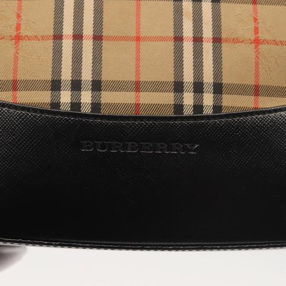 BURBERRY Nova Check Hand Bag Canvas Leather Black Gold Auth BA6246