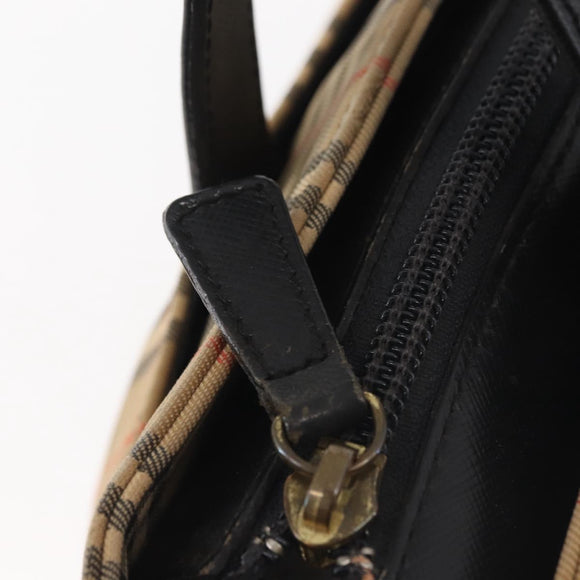 BURBERRY Nova Check Hand Bag Canvas Leather Black Gold Auth BA6246