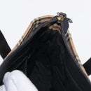 BURBERRY Nova Check Hand Bag Canvas Leather Black Gold Auth BA6246-18