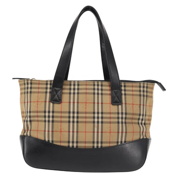 BURBERRY Nova Check Hand Bag Canvas Leather Black Gold Auth BA6246 - 0