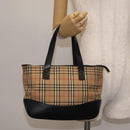 BURBERRY Nova Check Hand Bag Canvas Leather Black Gold Auth BA6246-20