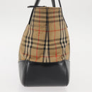 BURBERRY Nova Check Hand Bag Canvas Leather Black Gold Auth BA6246-5