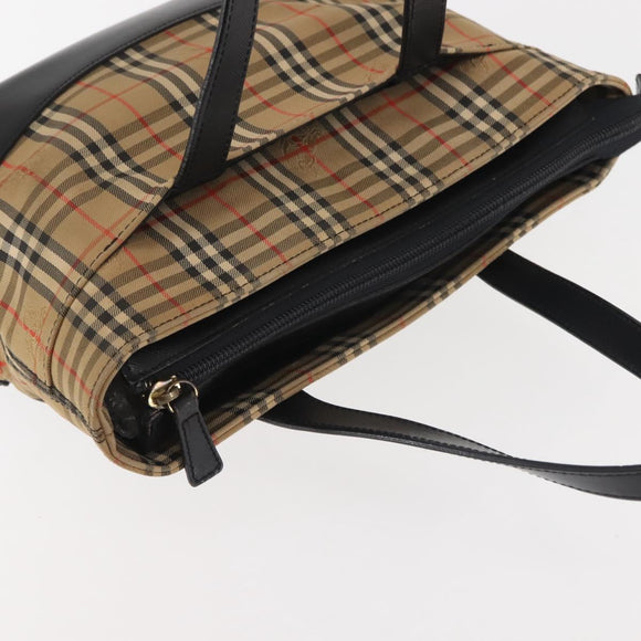 BURBERRY Nova Check Hand Bag Canvas Leather Black Gold Auth BA6246