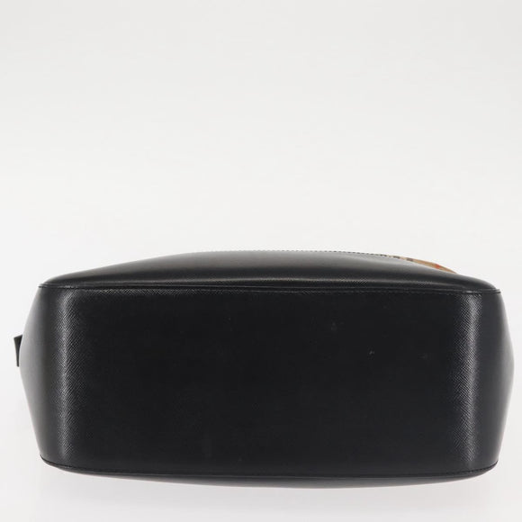 BURBERRY Nova Check Hand Bag Canvas Leather Black Gold Auth BA6246