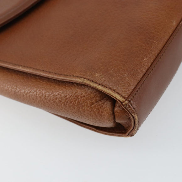 Burberrys Shoulder Bag Leather Brown Gold Auth BA6247