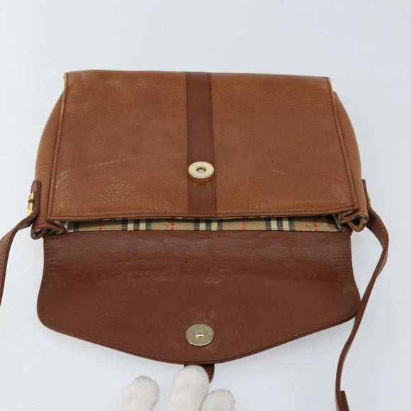 Burberrys Shoulder Bag Leather Brown Gold Auth BA6247