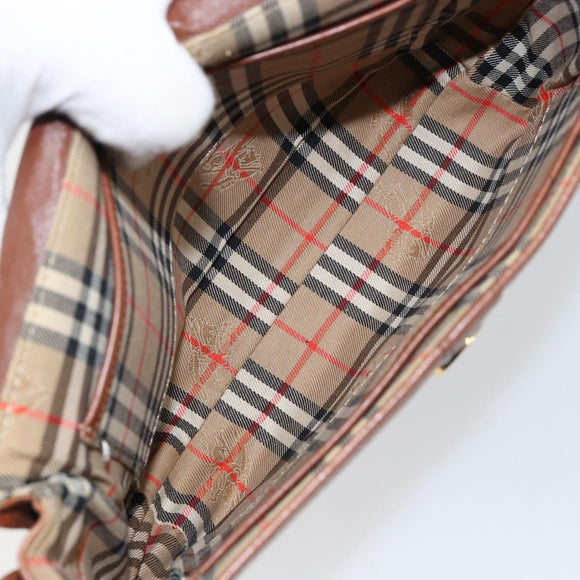 Burberrys Shoulder Bag Leather Brown Gold Auth BA6247