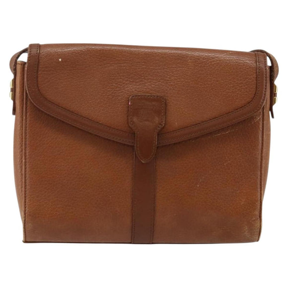 Burberrys Shoulder Bag Leather Brown Gold Auth BA6247