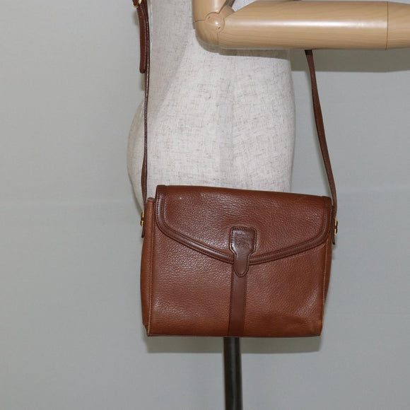 Burberrys Shoulder Bag Leather Brown Gold Auth BA6247