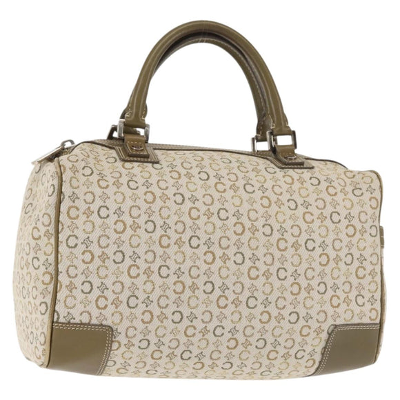 CELINE C Macadam Canvas Hand Bag Beige Silver Auth BA6265