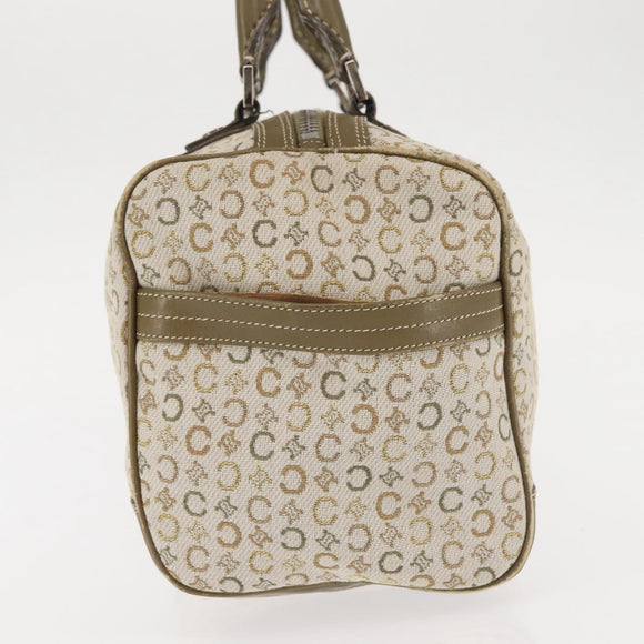 CELINE C Macadam Canvas Hand Bag Beige Silver Auth BA6265
