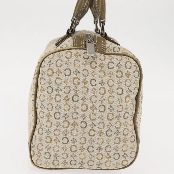 CELINE C Macadam Canvas Hand Bag Beige Silver Auth BA6265