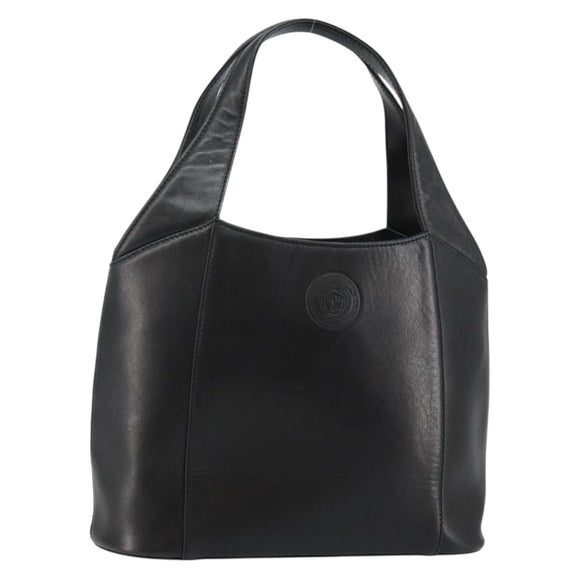 Gianni Versace Hand Bag Leather Black Gold Auth BA6268