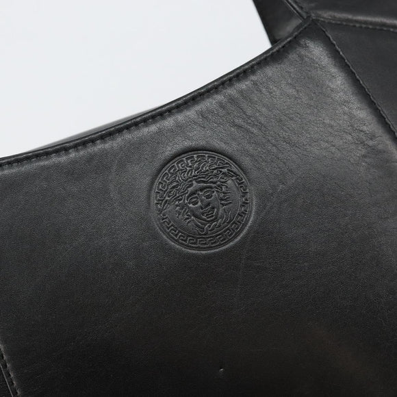 Gianni Versace Hand Bag Leather Black Gold Auth BA6268