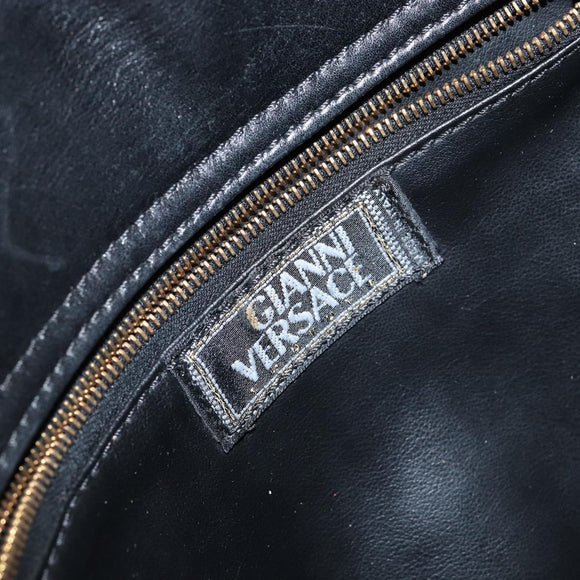 Gianni Versace Hand Bag Leather Black Gold Auth BA6268