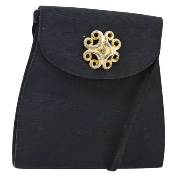 SAINT LAURENT Shoulder Bag Canvas Black Gold Auth BA6269