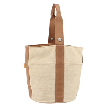 HERMES Sakso MM Hand Bag Canvas Beige Auth BA6270