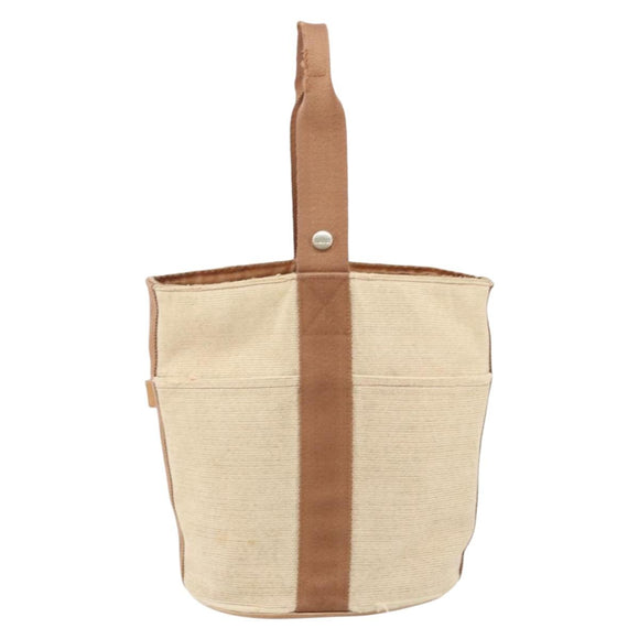 HERMES Sakso MM Hand Bag Canvas Beige Auth BA6270