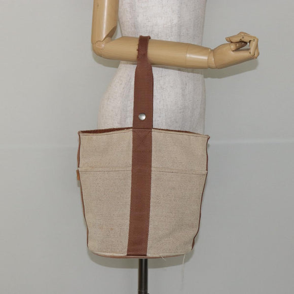 HERMES Sakso MM Hand Bag Canvas Beige Auth BA6270