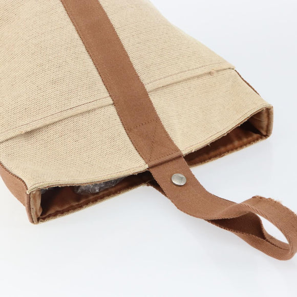 HERMES Sakso MM Hand Bag Canvas Beige Auth BA6270