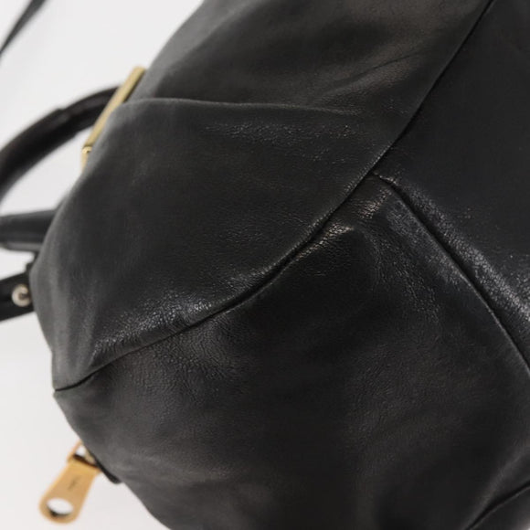 Chloe Etel Hand Bag Leather 2way Black Gold Auth BA6272