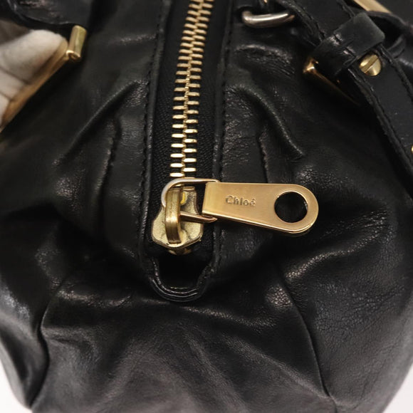 Chloe Etel Hand Bag Leather 2way Black Gold Auth BA6272