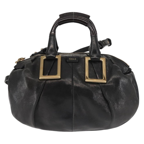 Chloe Etel Hand Bag Leather 2way Black Gold Auth BA6272