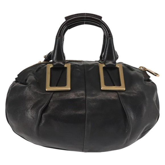 Chloe Etel Hand Bag Leather 2way Black Gold Auth BA6272