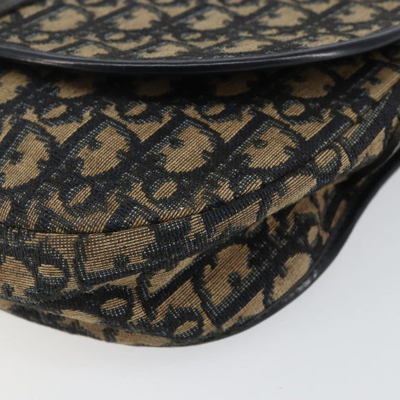 Christian Dior Trotter Canvas Shoulder Bag Navy Gold Auth BA6283