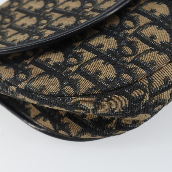 Christian Dior Trotter Canvas Shoulder Bag Navy Gold Auth BA6283