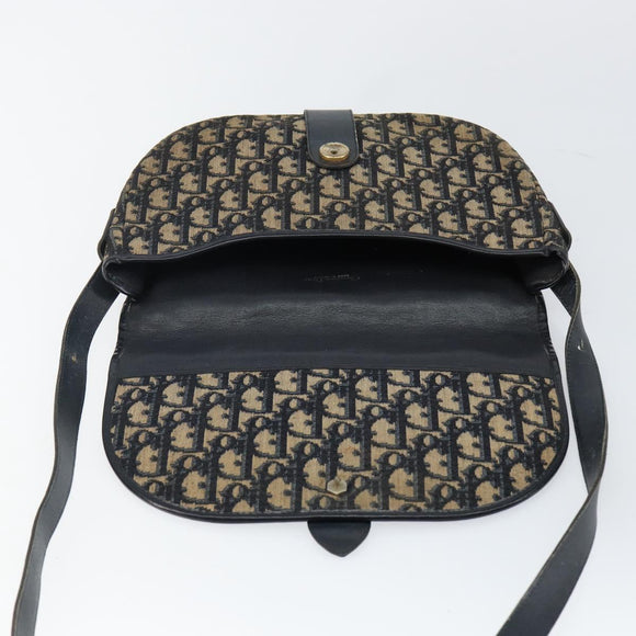 Christian Dior Trotter Canvas Shoulder Bag Navy Gold Auth BA6283